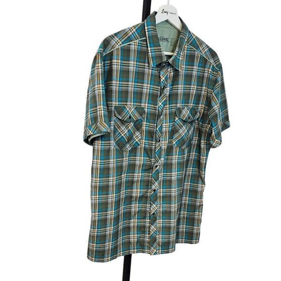 Kuhl Mens Eluxur Pearl Snap Button Down Shirt  Size Large Short Sleeve Plaid - Picture 8 of 9